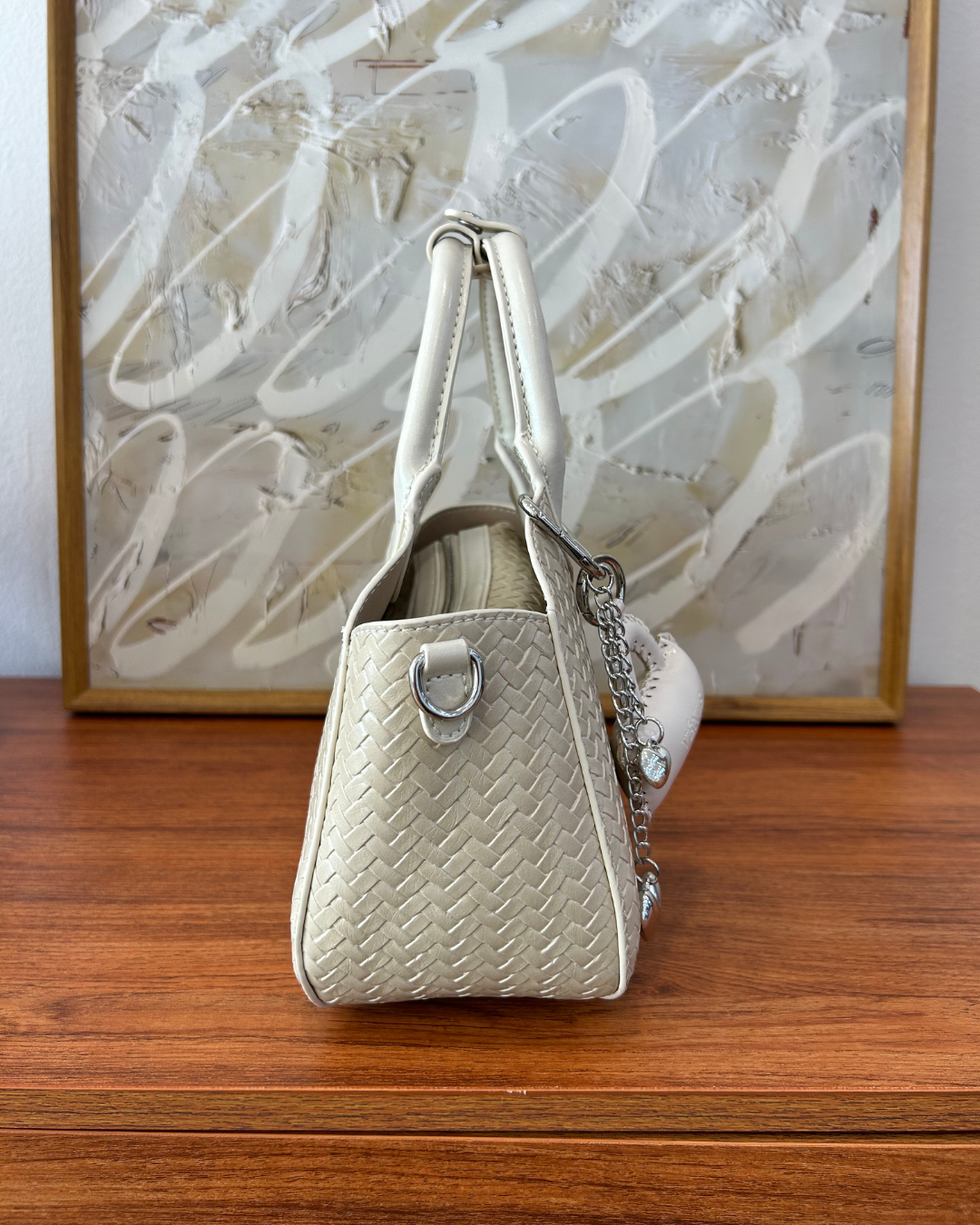Macie Woven Satchel Bag - Beige