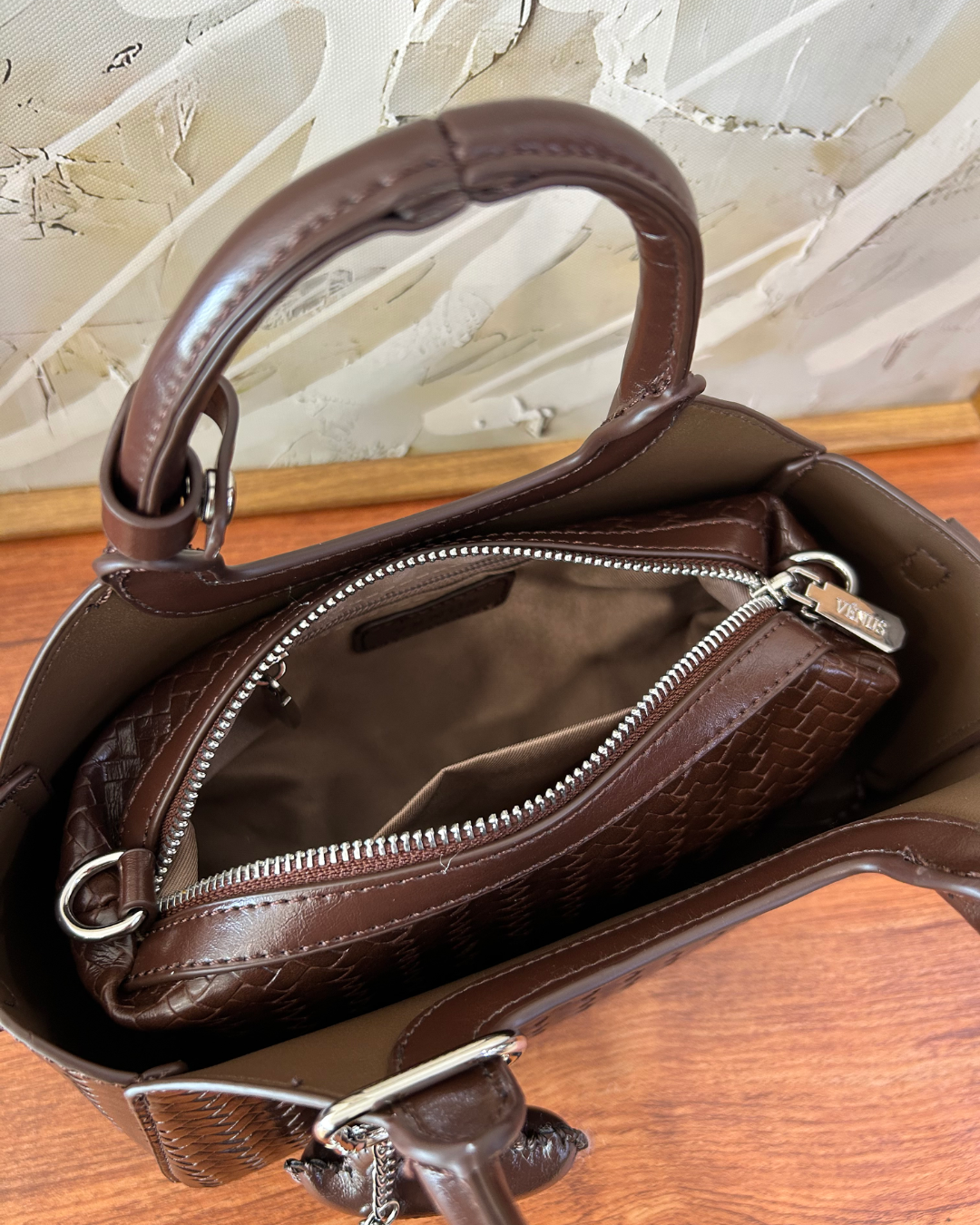 Macie Woven Satchel Bag - Espresso