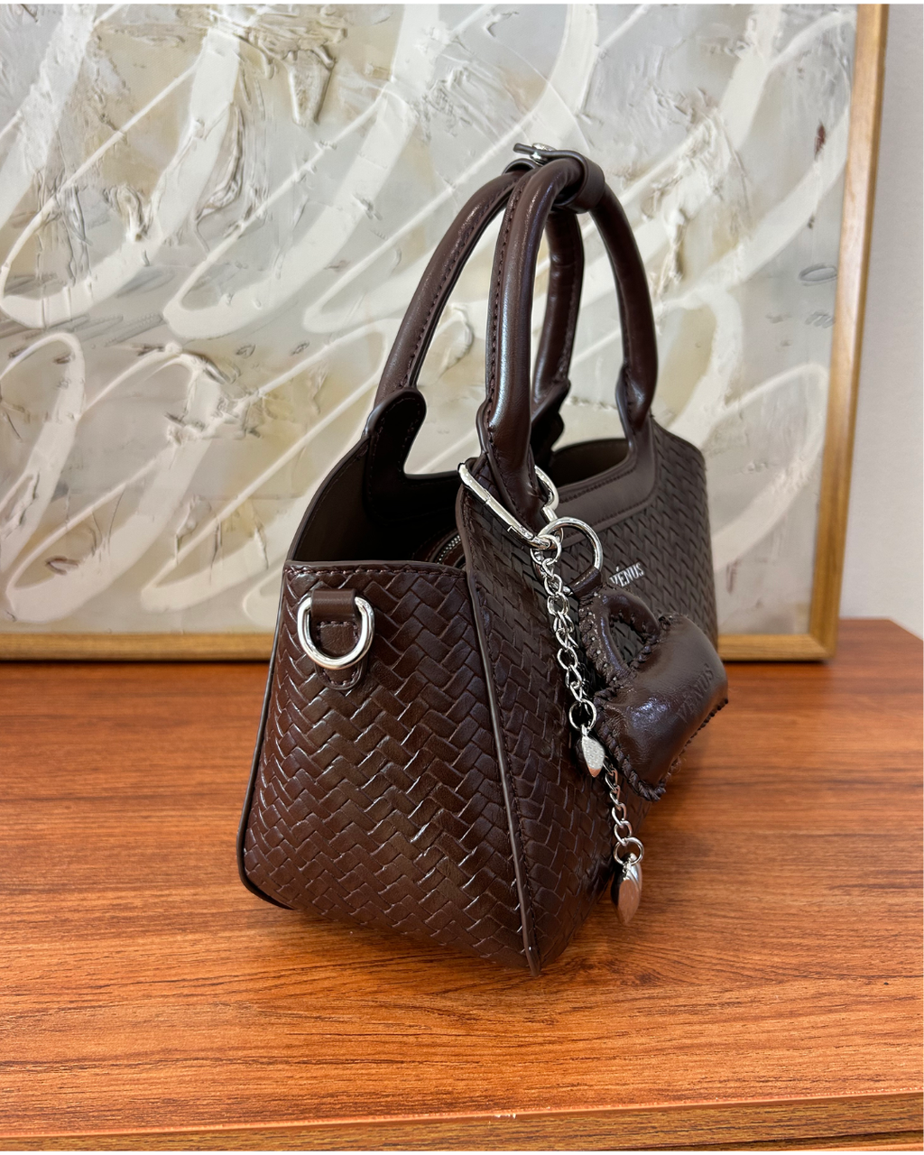 Macie Woven Satchel Bag - Espresso