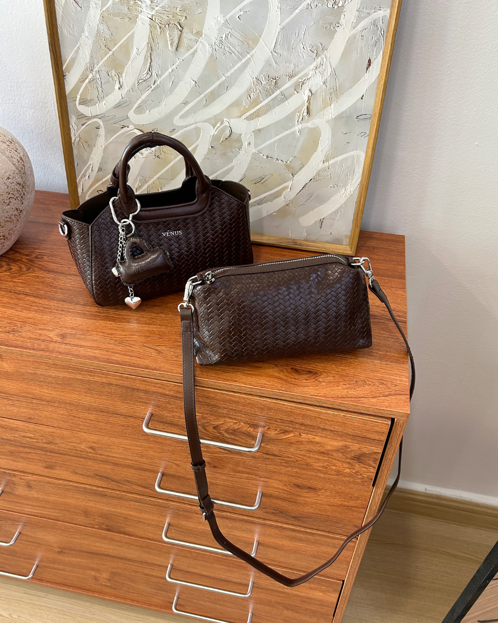 Macie Woven Satchel Bag - Espresso