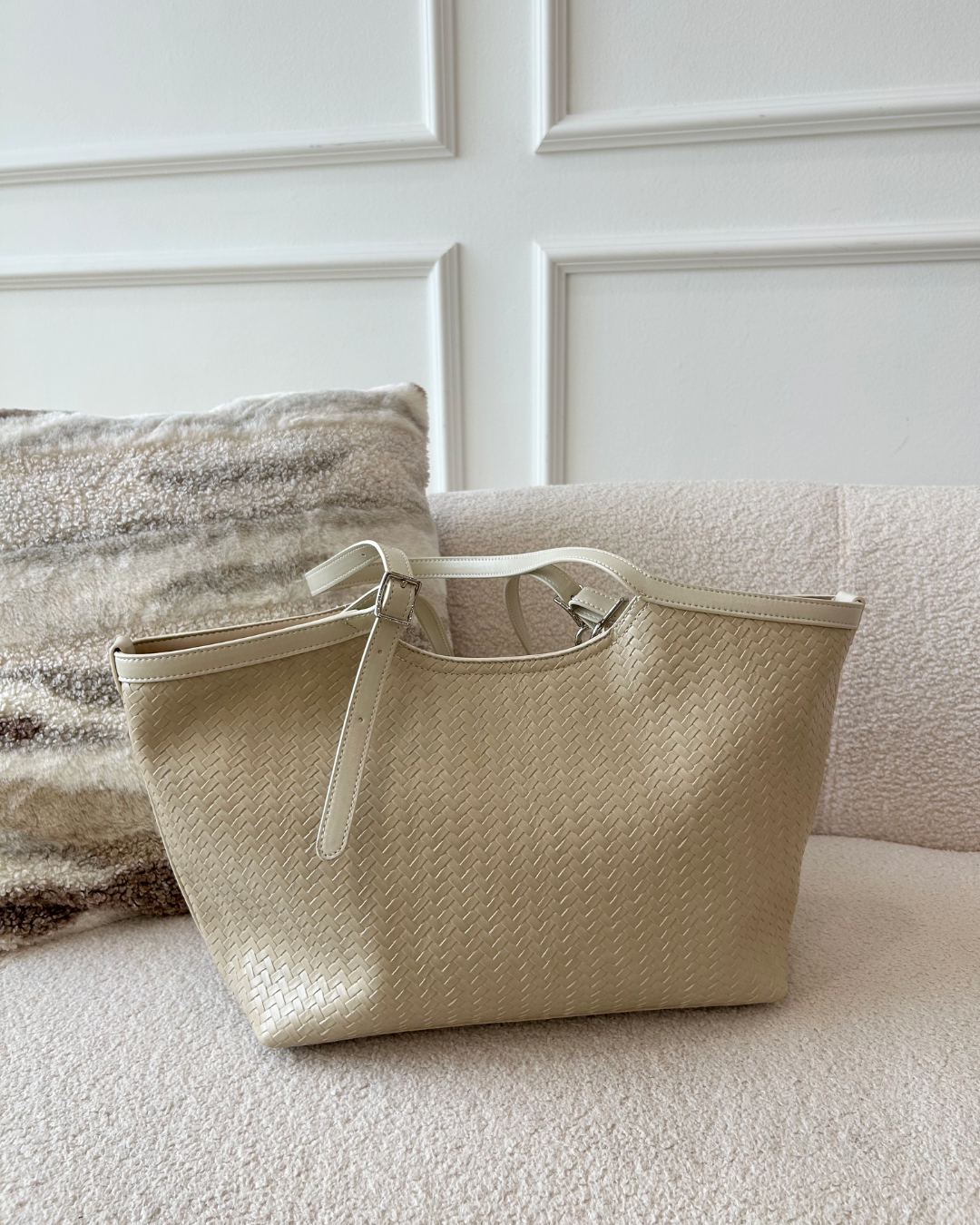 Emery Woven Tote Bag - Beige