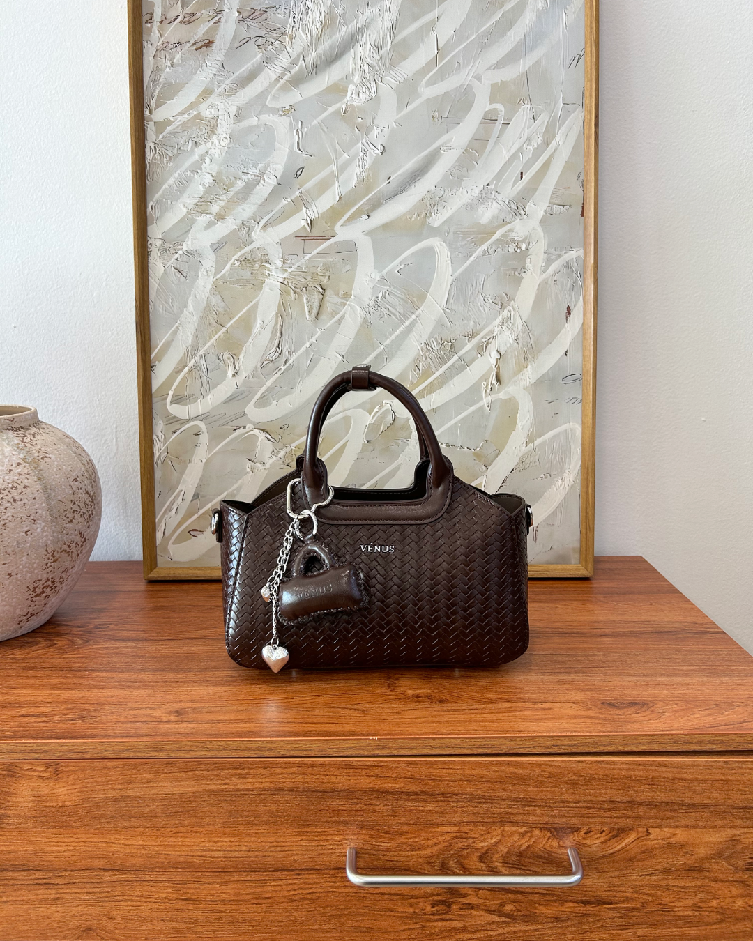 Macie Woven Satchel Bag - Espresso