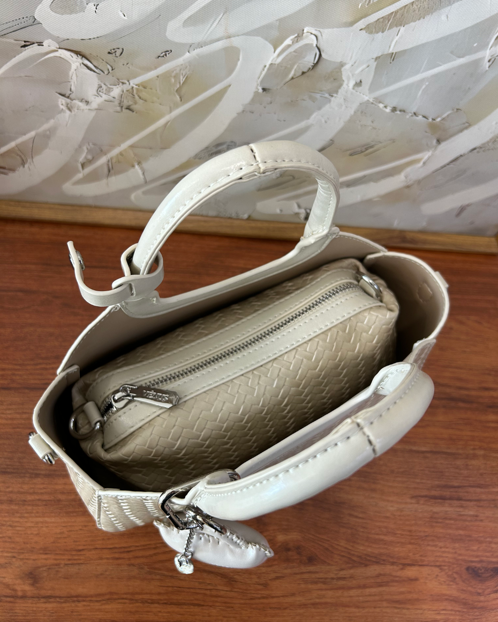 Macie Woven Satchel Bag - Beige