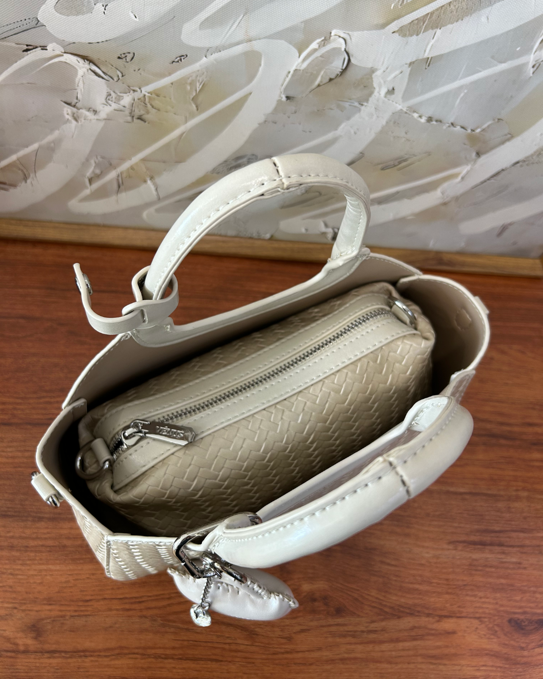 Macie Woven Satchel Bag - Beige