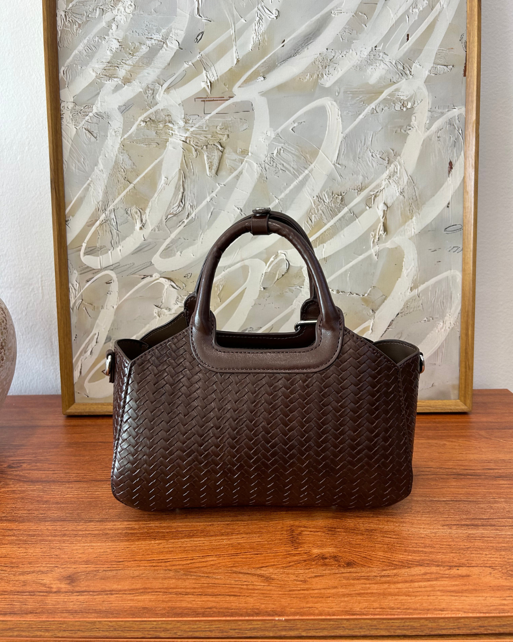 Macie Woven Satchel Bag - Espresso