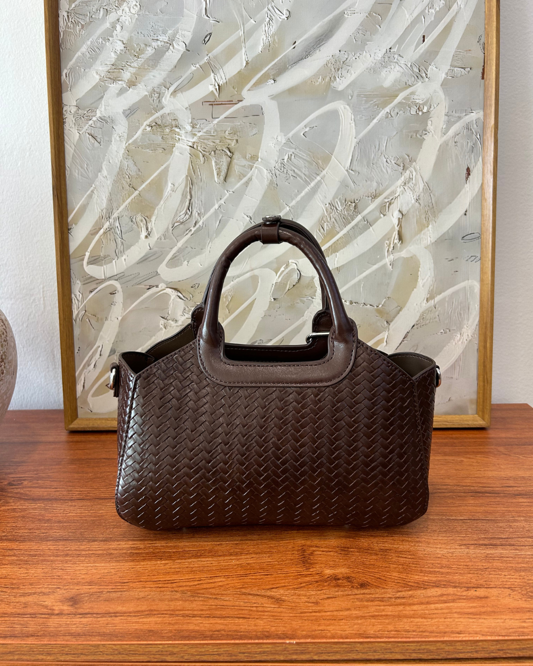 Macie Woven Satchel Bag - Espresso