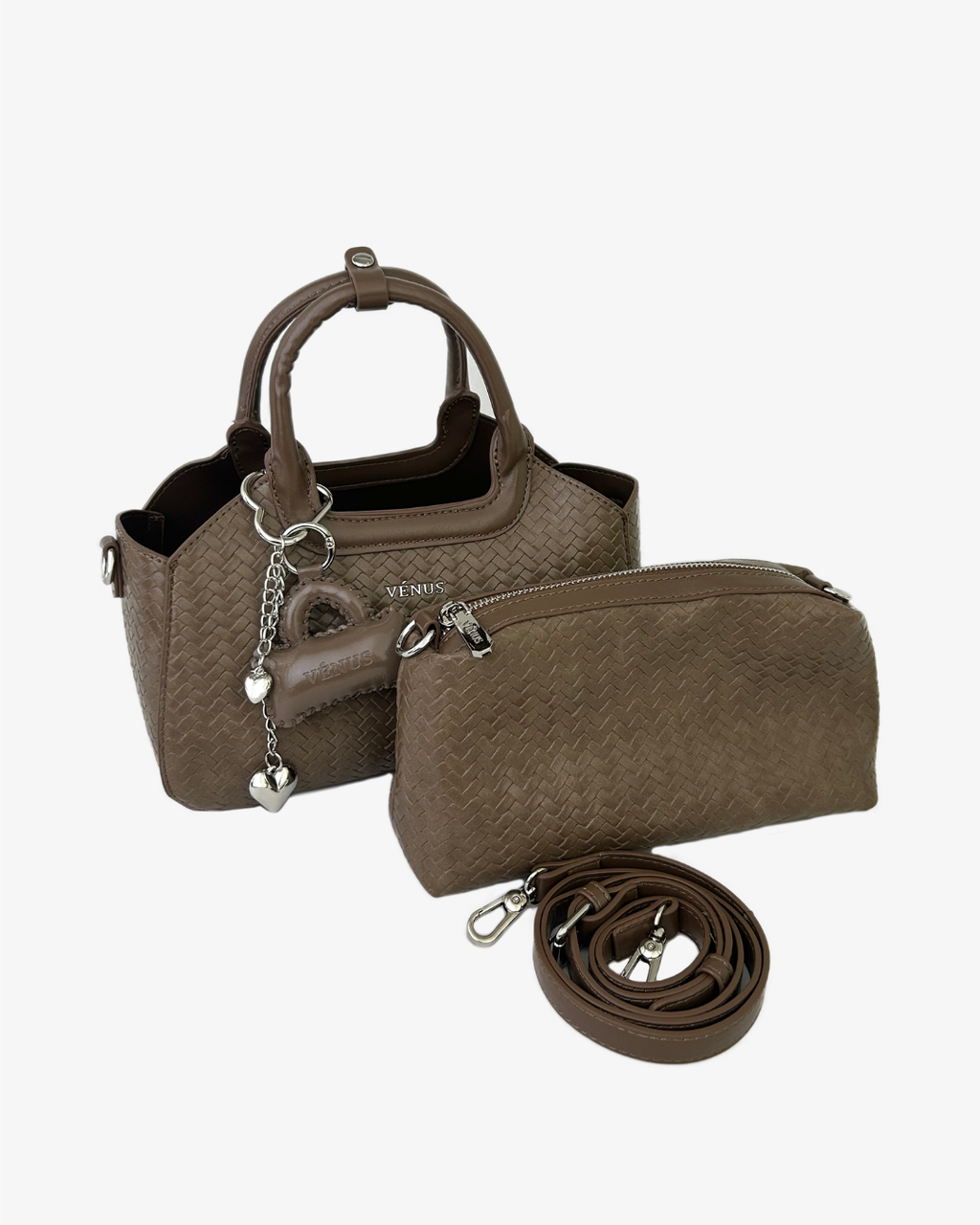 Macie Woven Top Handle Bag - Taupe