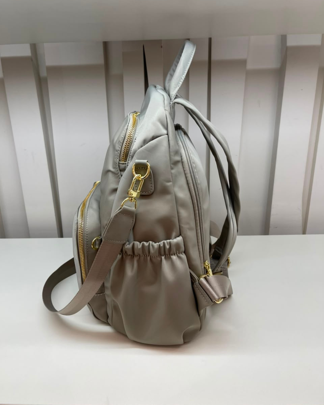 Carine Nylon Backpack - Light Grey