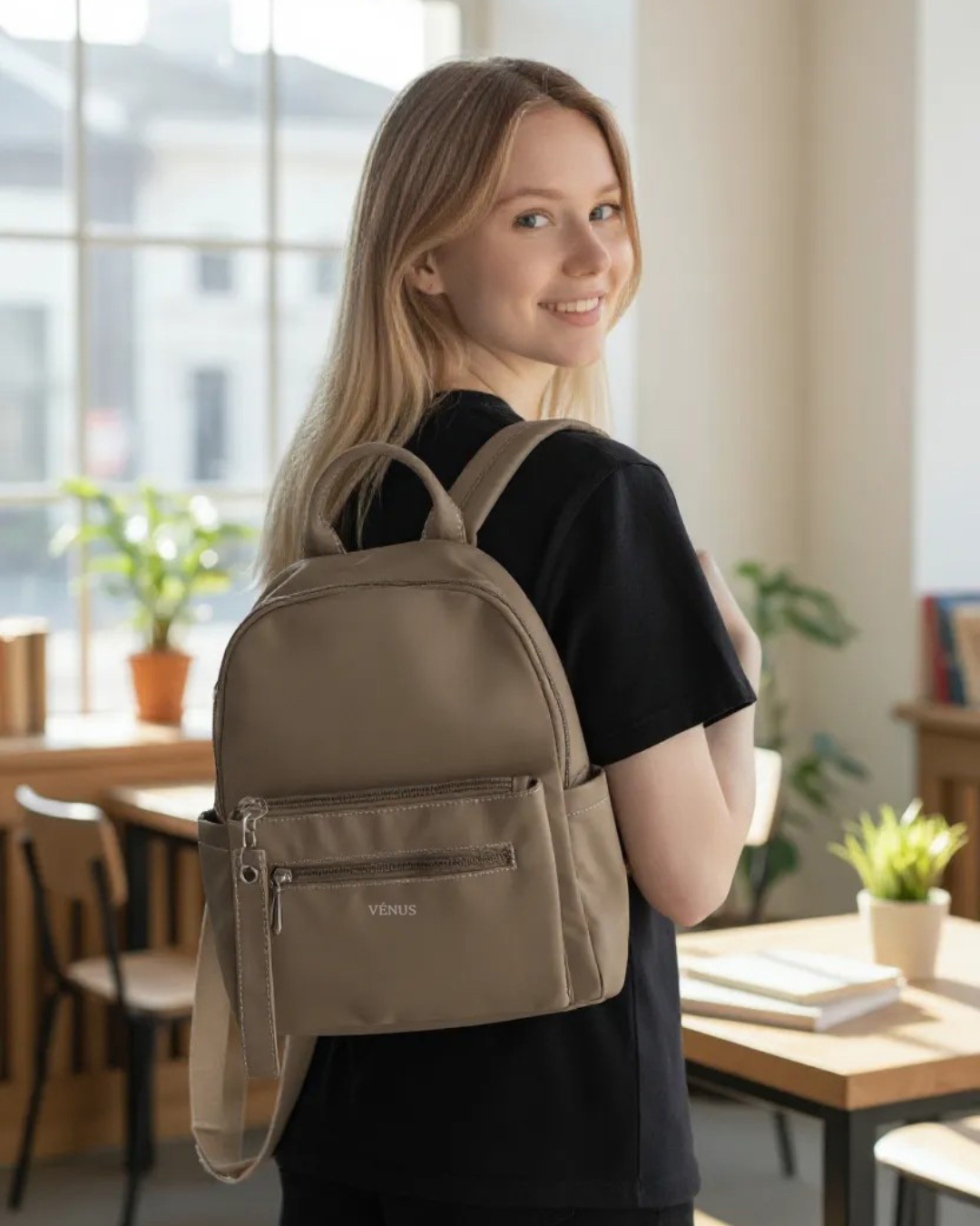 Lola Nylon Backpack - Stone