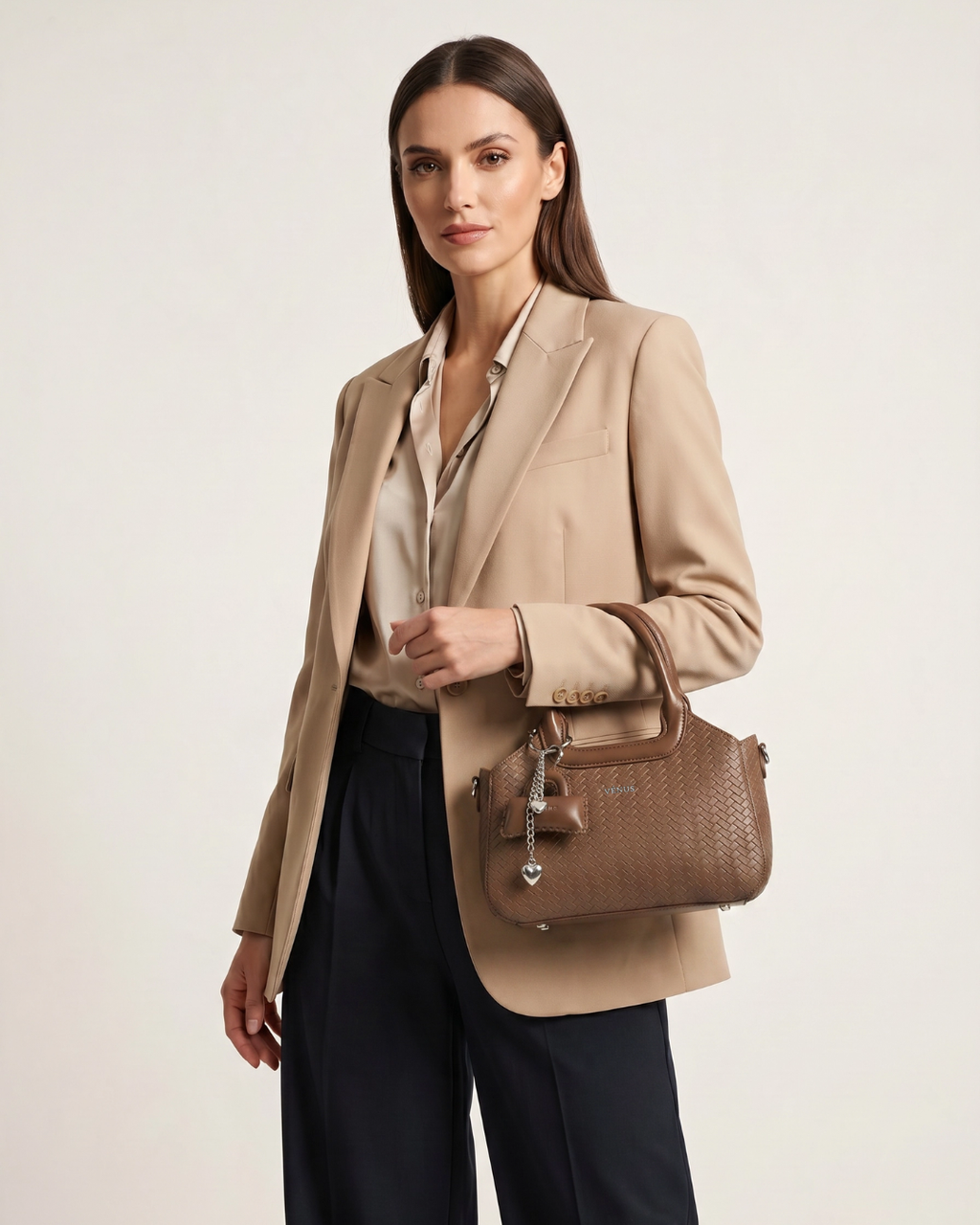 Macie Woven Top Handle Bag - Taupe