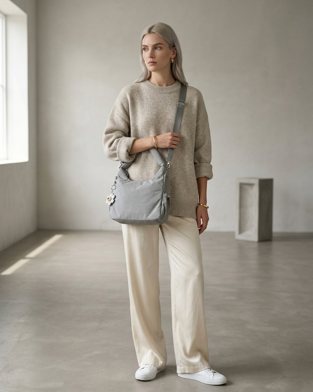 Poppy Shoulder Bag (Nylon) - Sand